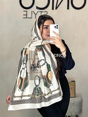 شال ابریشم HERMES سبز کرم کد2740