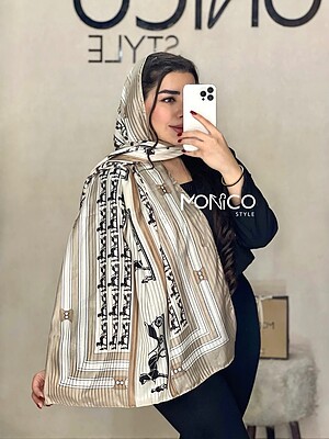 شال ابریشم ژاکارد HERMES کرم کد3066