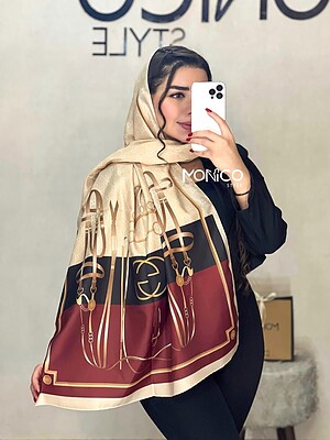 شال ابریشم GUCCI زرشکی مشکی کد3080