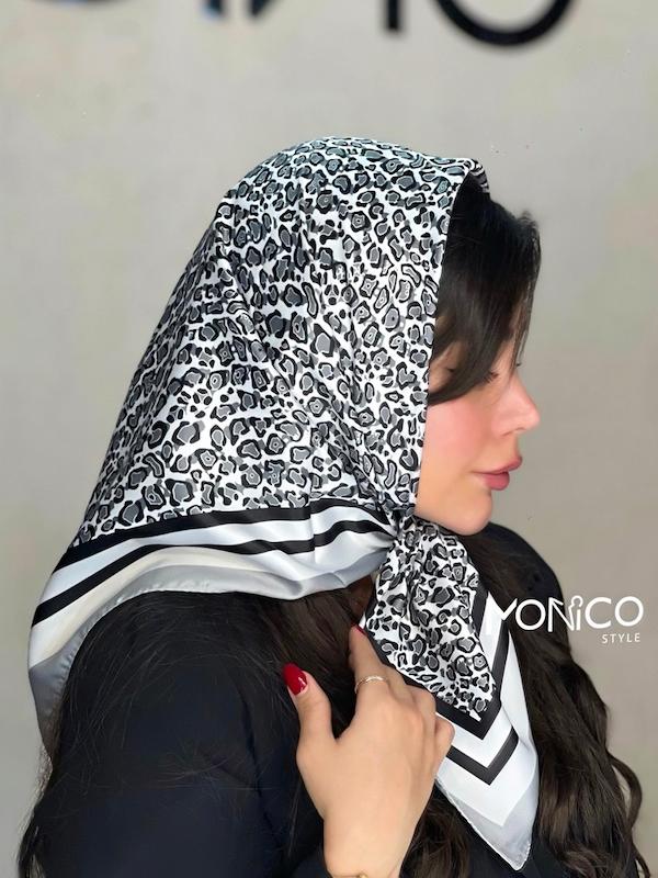 مینی اسکارف ابریشم پلنگی طوسی کد5017