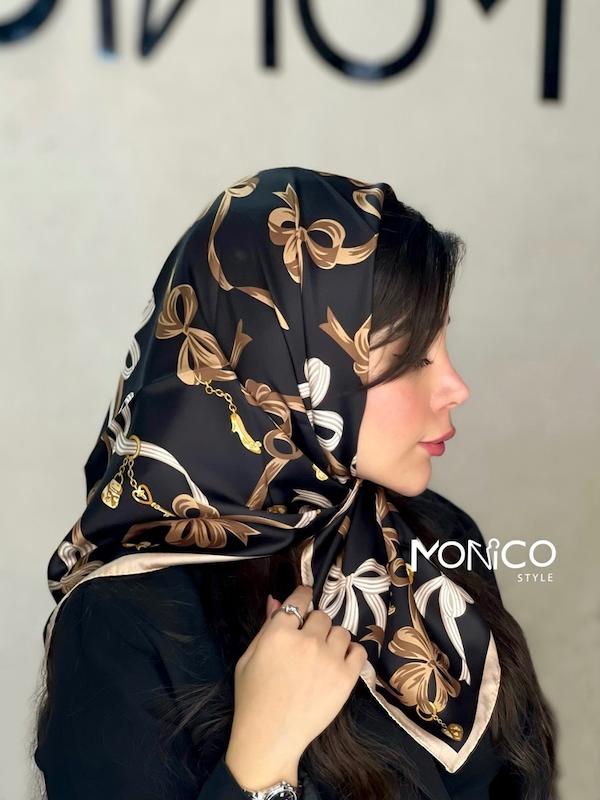 مینی اسکارف ابریشم پاپیون زنجیر مشکی کد4011