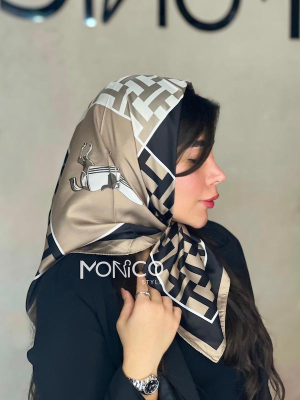 مینی اسکارف ابریشمHERMESمشکی کرم کد5057