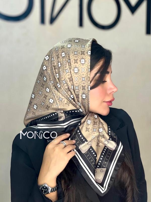 مینی اسکارف ابریشمLV لوگو کرم کد6050