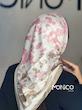 مینی اسکارف ابریشم پترن گل صورتی کرم زمینه شیری کد6087