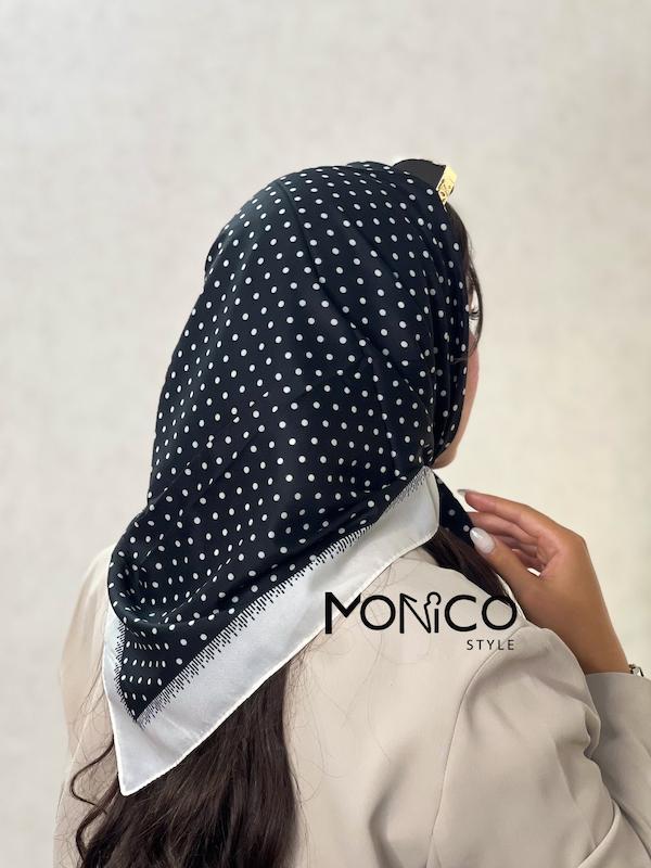 مینی اسکارف حریر ابریشم خال خالی مشکی کد7014
