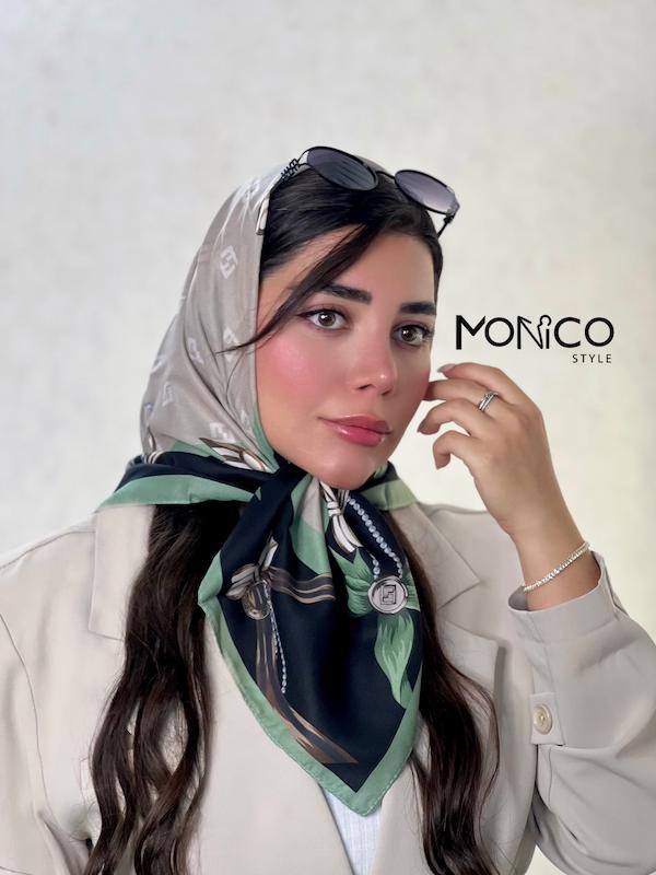 مینی اسکارف حریر ابریشم حاشیه پاپیون سبز کد7018