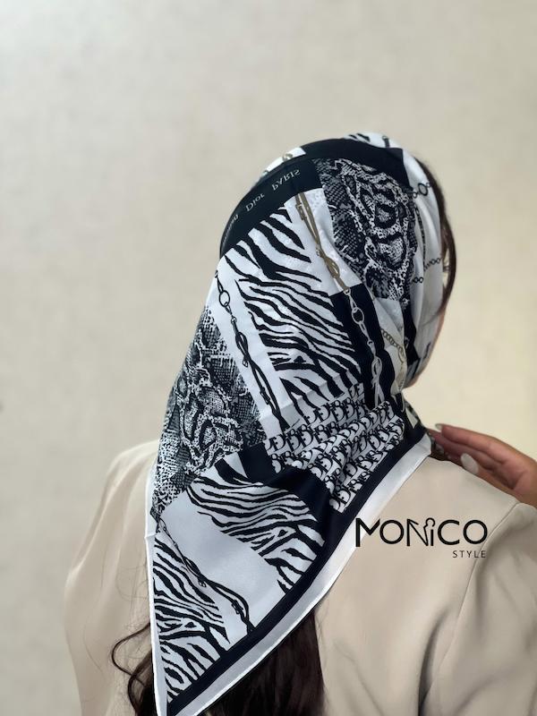 مینی اسکارف حریرابریشمDIORسفید مشکی کد7020