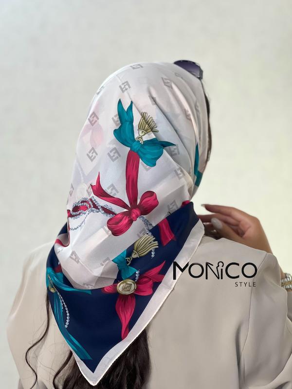 مینی اسکارف حریر ابریشم حاشیه پاپیون سرمه ای کد7026