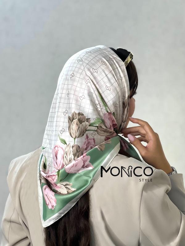 مینی اسکارف حریرابریشمGUCCIگل لاله سبز کد7042