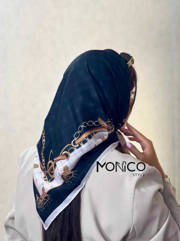 مینی اسکارف حریرابریشم CELINEمشکی حاشیه سفید کد7056