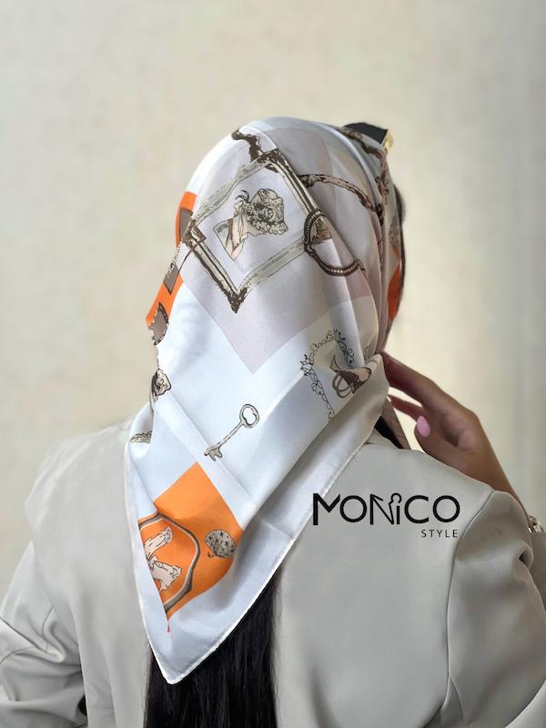 مینی اسکارف حریرابریشم کرم نارنجی کد7062