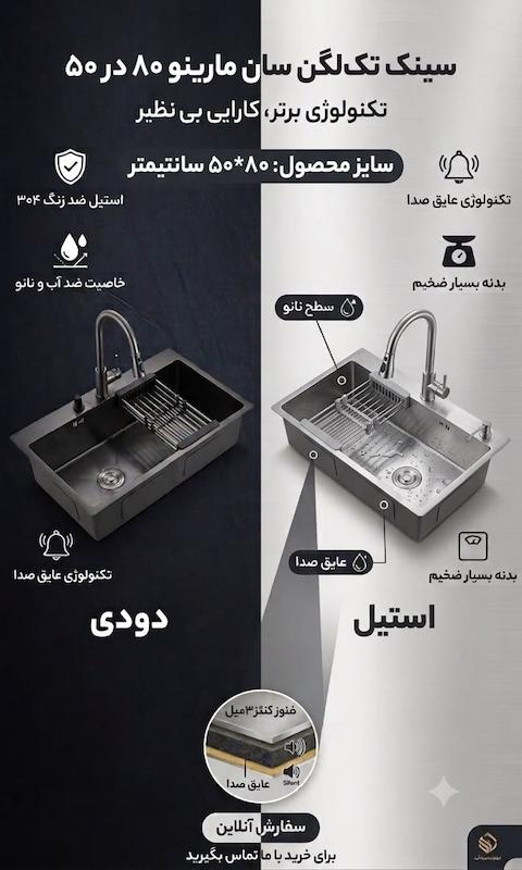 سینک تک پله ۸۰ سانت تک لگن سان ماریو