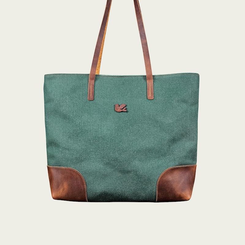 کیف دوشی برزنت و چرم سبز