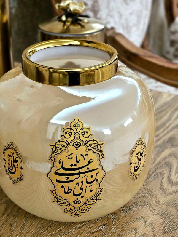 گلدان نفیس طرح علی بن ابیطالب (علیه السلام) فیروزه ای