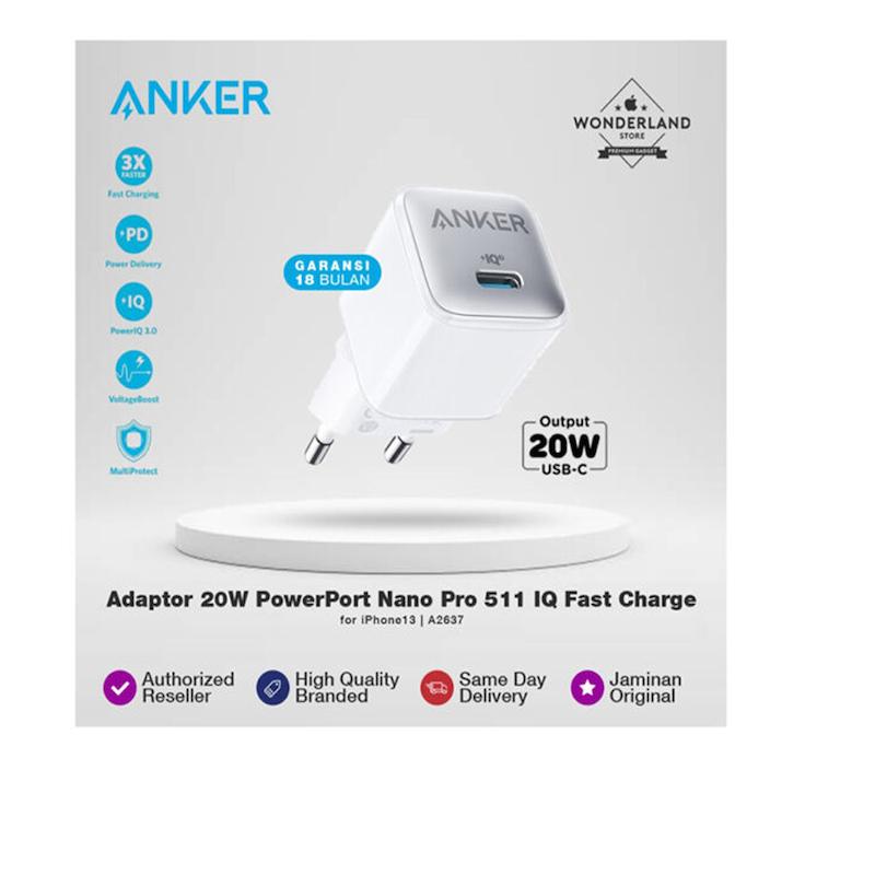 شارژر دیواری انکر مدل A2637 توان 20 وات Anker A2637 Anker 511 Charger Nano Pro 20W USB-C Wall Charger