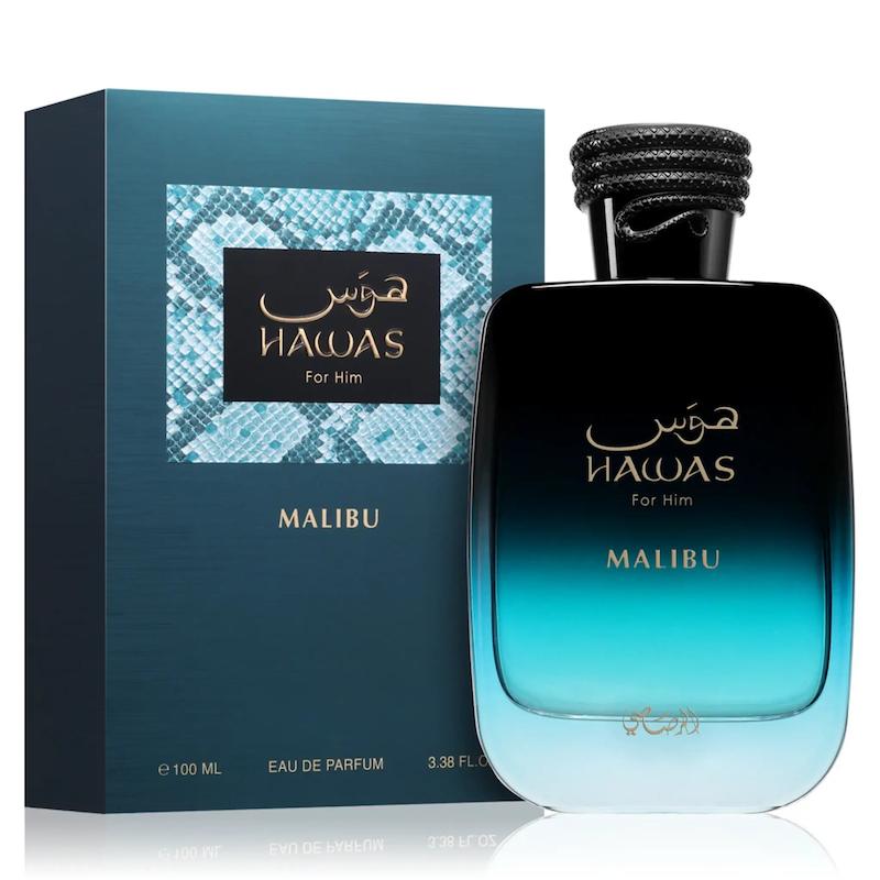 ادکلن مردانه هوس مالیبو برند رصاصی RASASI HAWAS MALIBU FOR HIM حجم ۱۰۰ میلی‌لیتر