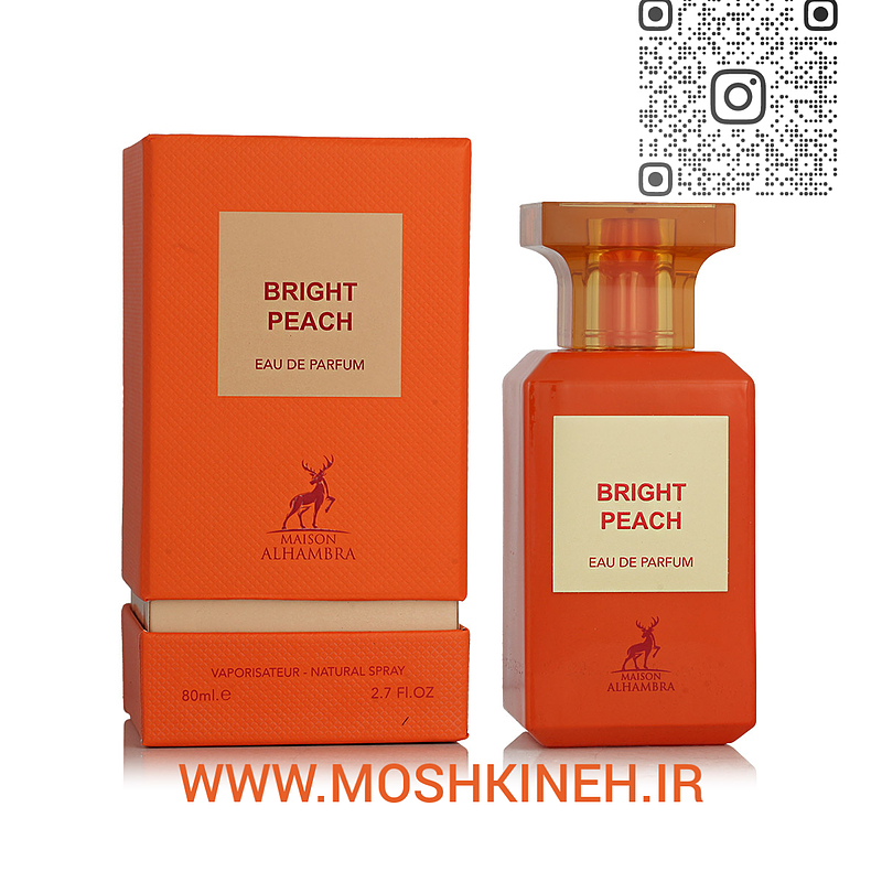 ادکلن ادوپرفیوم زنانه مردانه برایت پیچ شرکت الحمبرا (مشابه رایحه تام فورد بیتر پیچ) Alhambra Bright Peach حجم ۸۰ میلی‌لیتر