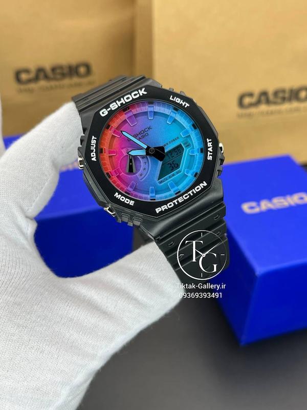 ساعت جی شاک مشکی رنگین کمانی GA-2100SR-1A