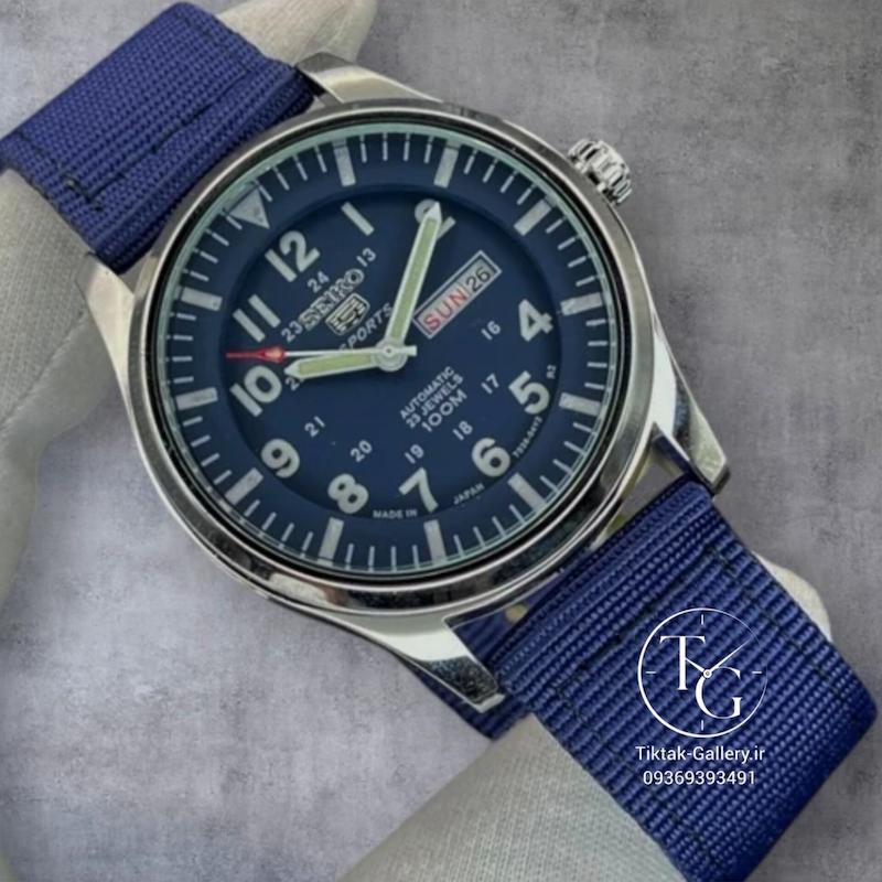 ساعت مچی مردانه سیکو مدل SEIKO 5 بند کنفی موتور باتری خور رنگ سرمه ای