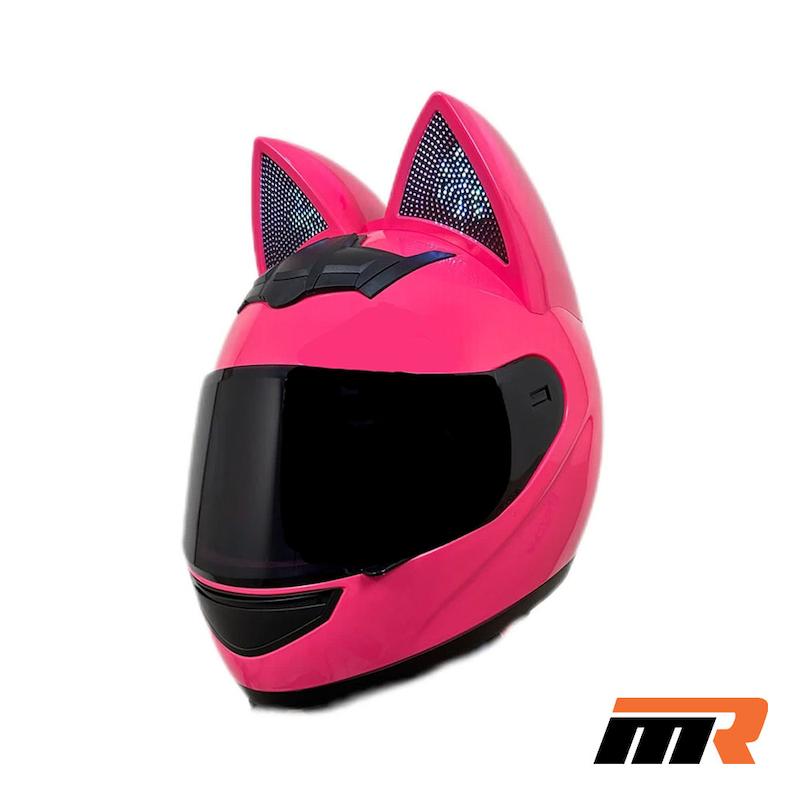 کلاه کاسکت گربه‌ای اسپیکردار و چراغدار HNJ مدل F939 PLUS PINK