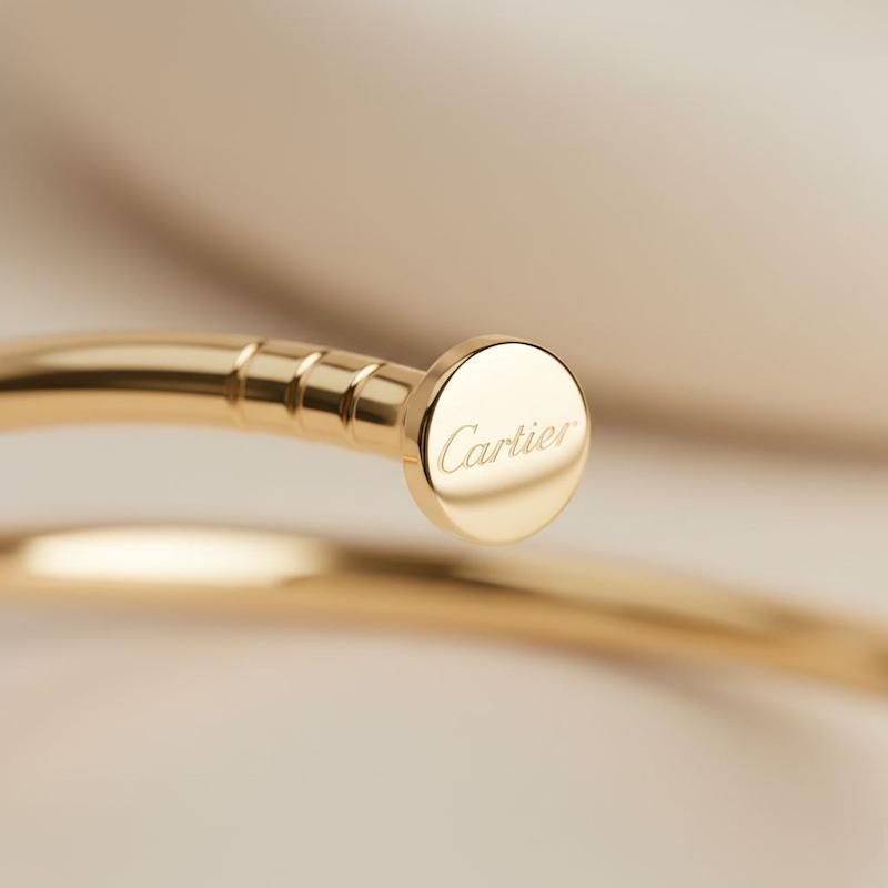 نمای نزدیک از حک Cartier روی انتهای میخ دستبند