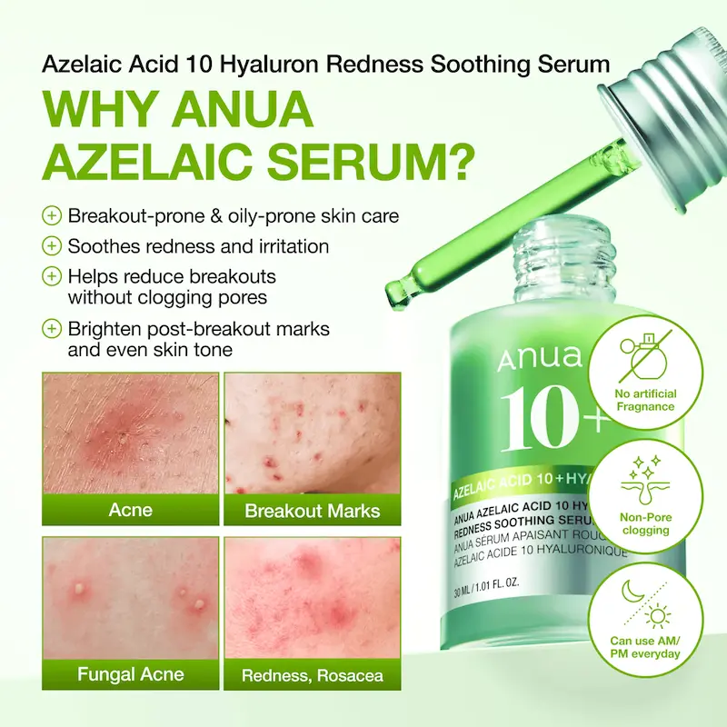 سرم تسکین دهنده و آبرسان Azelaic Acid آنوا
