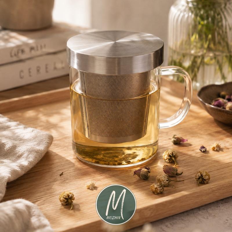 لیوان دمنوش پیرکس درب استیل