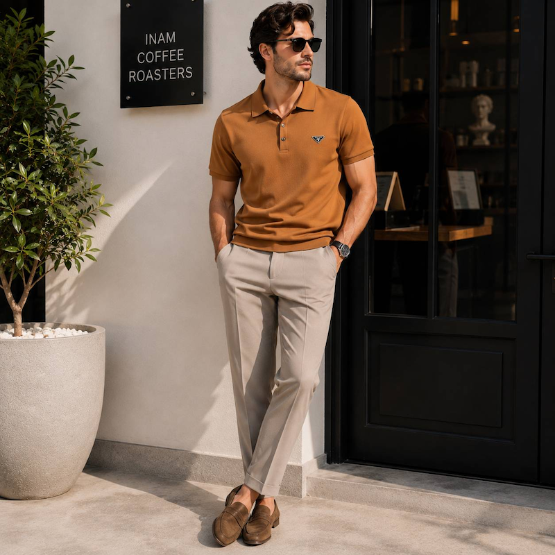 تیشرت یقه دار اورجینال Prada