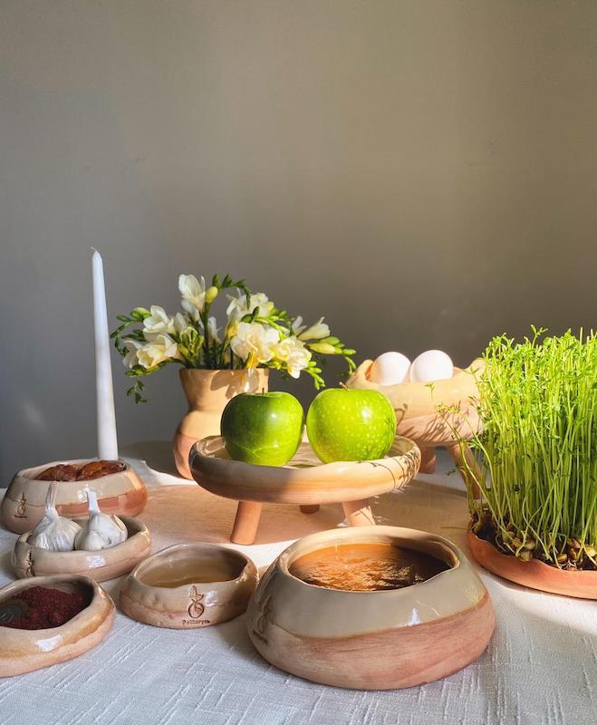 ست هفت سین سفالی دست ساز دو رنگ 