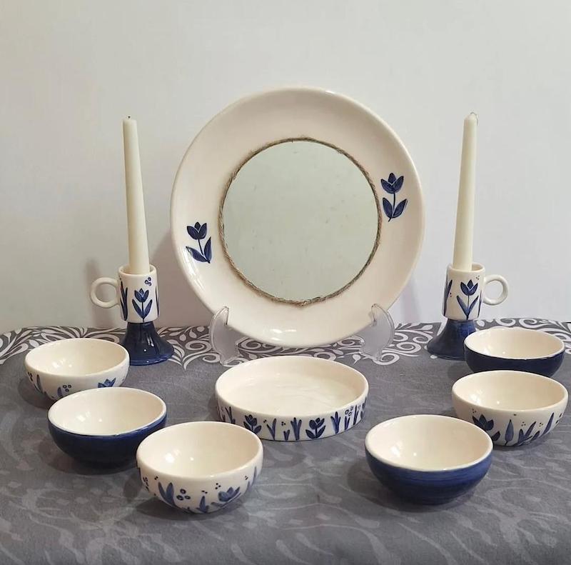 ست هفت سین سرامیکی دو رنگ طرحدار 