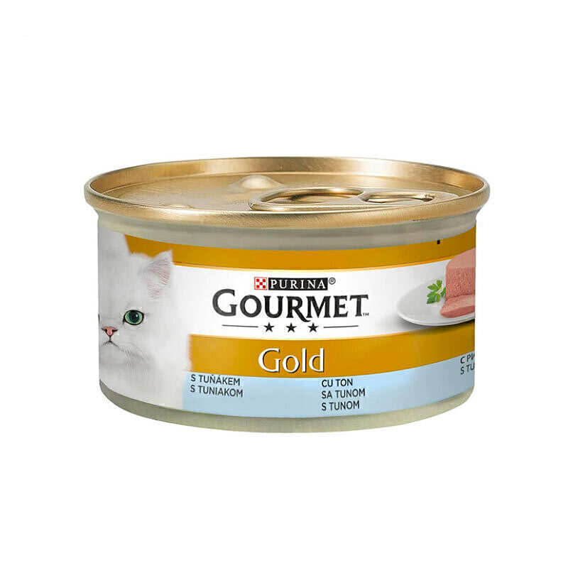 کنسرو غذای گربه گورمت با طعم گوشت ماهی تن Gourmet Gold Mousse with Tuna وزن 85 گرم