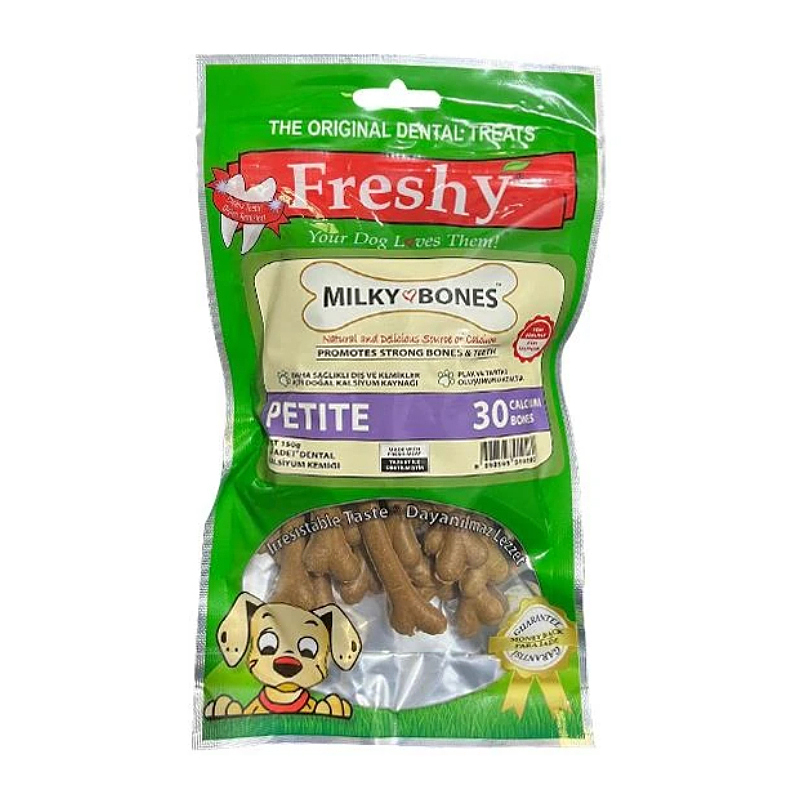 تشویقی دنتال سگ فرشی با طعم گوشت بره Freshy Milky Bones Petite بسته 30 عددی