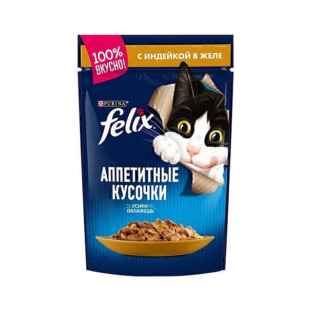 پوچ گربه فلیکس با طعم بوقلمون Felix Turkey In Jelly وزن 75 گرم