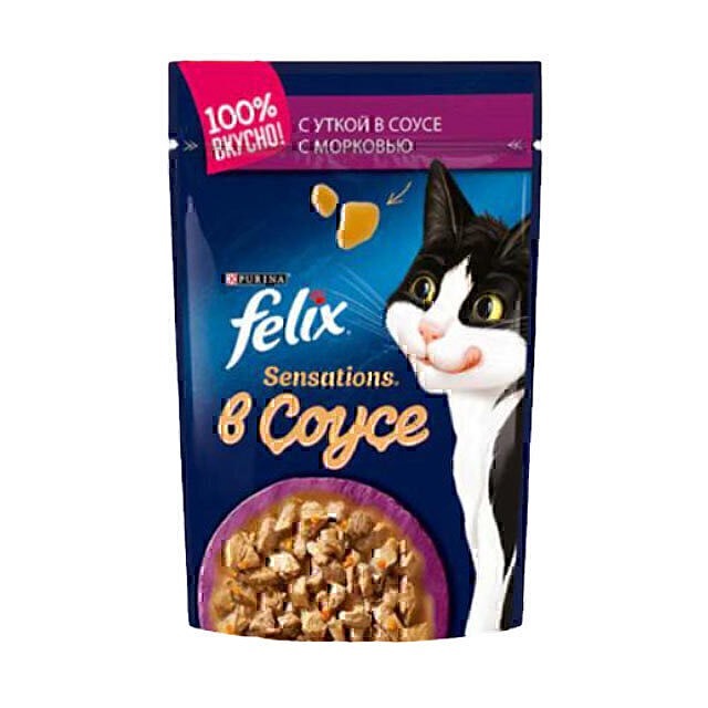 پوچ گربه فلیکس با طعم اردک و هویج در سس Felix Duck & Carrot In Sauce وزن 85 گرم