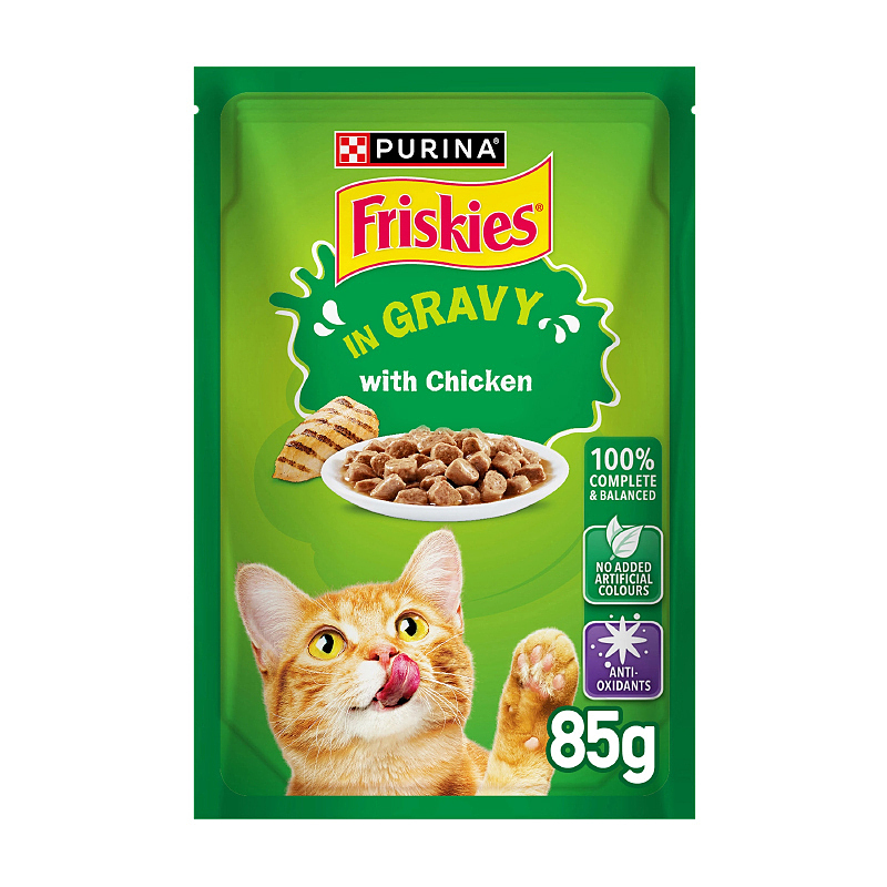 پوچ گربه فریسکیز با طعم گوشت مرغ Friskies With Chicken In Gravy وزن 85 گرم