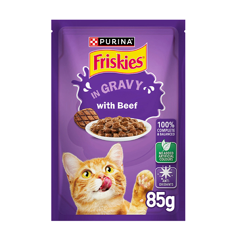 پوچ گربه فریسکیز با طعم گوشت گاو در سس Friskies With Beef in Gravy وزن 85 گرم