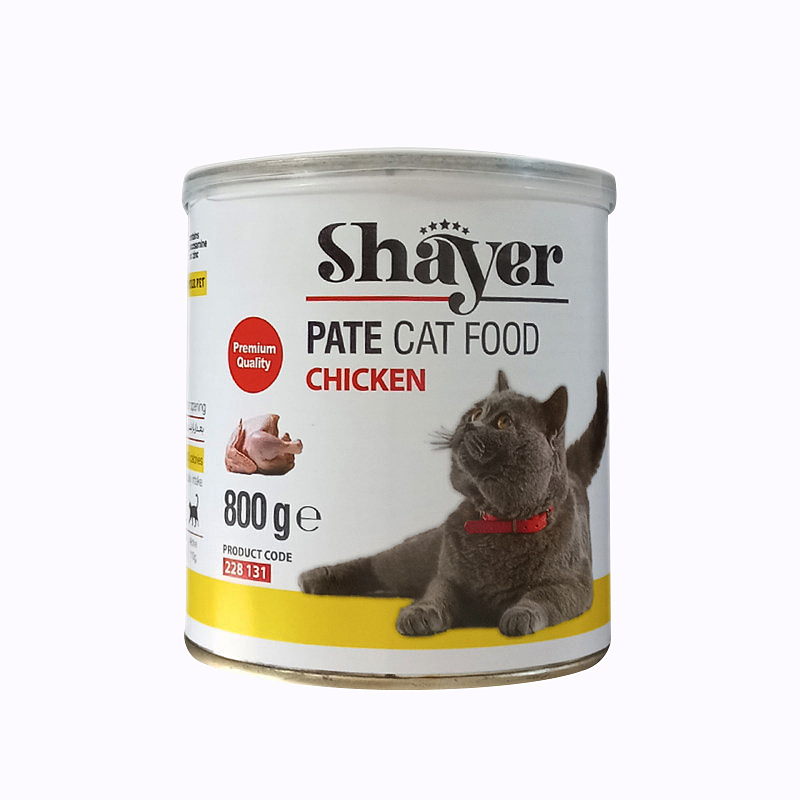 کنسرو غذای گربه با طعم گوشت مرغ شایر Shayer Premium Pate with Chicken وزن 800 گرم