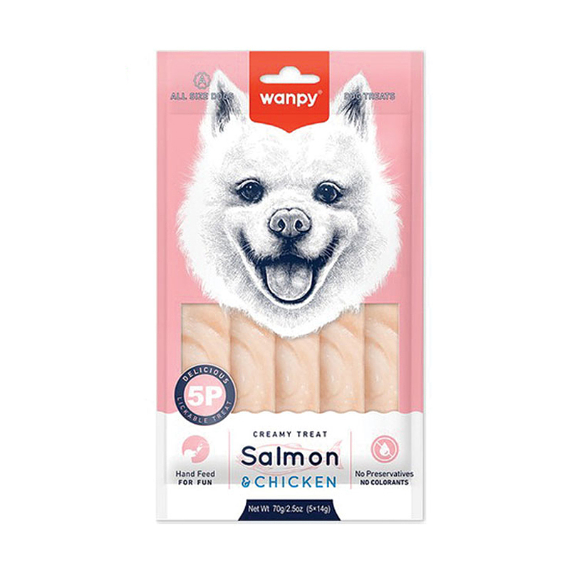 بستنی سگ ونپی با طعم سالمون و مرغ Wanpy Dog Creamy Treat With Salmon And Chicken بسته 5 عددی