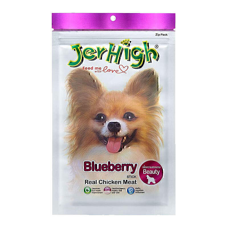 تشویقی سگ با طعم بلوبری جرهای Jerhigh Chicken & Blueberry Sticks وزن 60 گرم