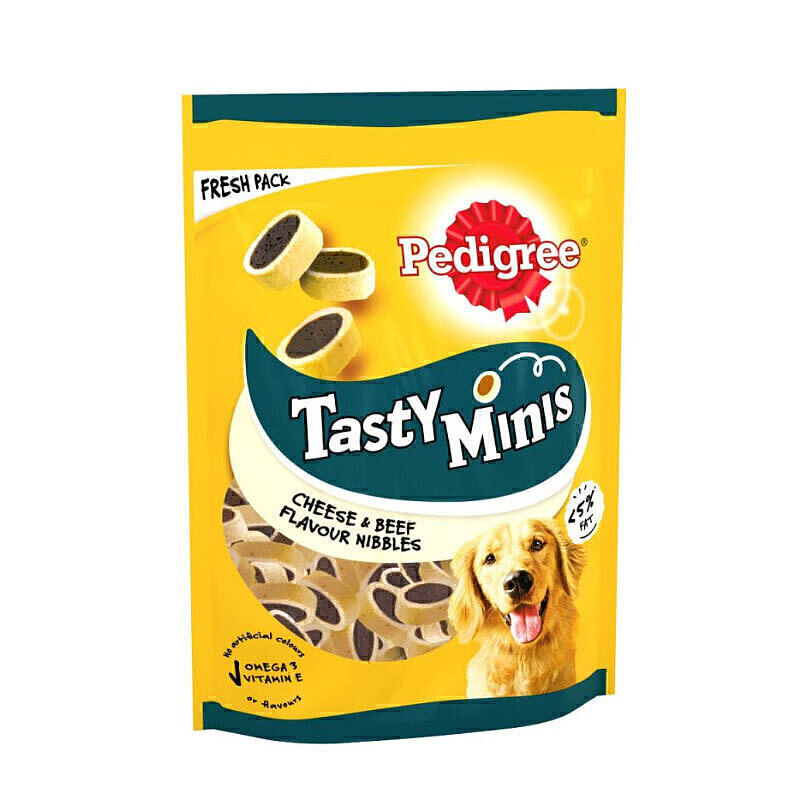 تشویقی سگ پدیگری با طعم گوشت گاو وپنیر Pedigree Tasty Minis وزن 140 گرم