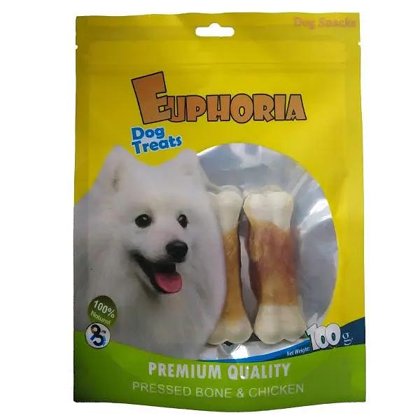 تشویقی سگ ایفوریا با طعم مرغ مدل استخوان دور پیچ Euphoria dog treats with chicken بسته ۳ عددی