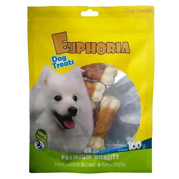 تشویقی سگ ایفوریا با طعم مرغ مدل استخوان دور پیچ Euphoria dog treats with chicken بسته ۵ عددی