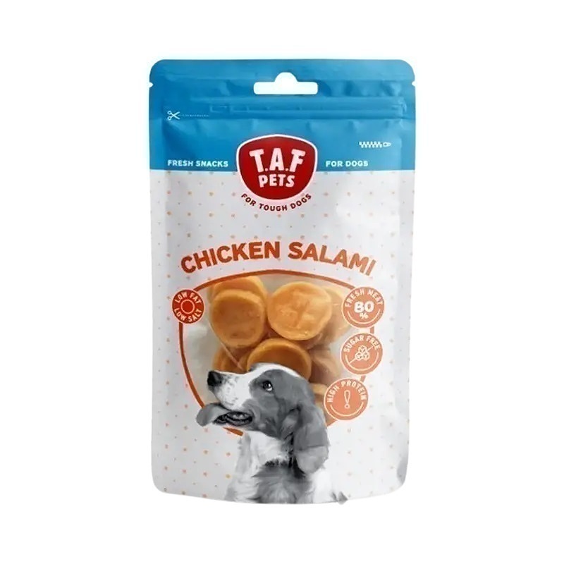 تشویقی سکه‌ای سگ تاف پتز با طعم مرغ T.A.F. Pets Chicken Salami وزن 75 گرم