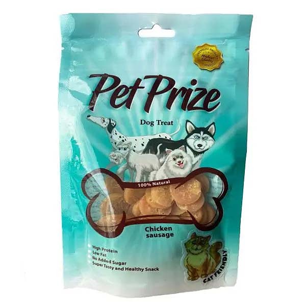 تشویقی سوسیس مرغ پت پرایز مخصوص سگ و گربه Pet prize chicken sausage وزن ۵۰ گرم