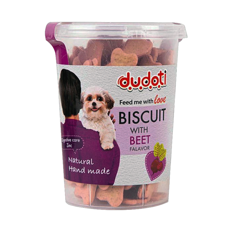 تشویقی بیسکوییتی سگ دودوتی با طعم چغندر Dudoti Dog Biscuits وزن 150 گرم