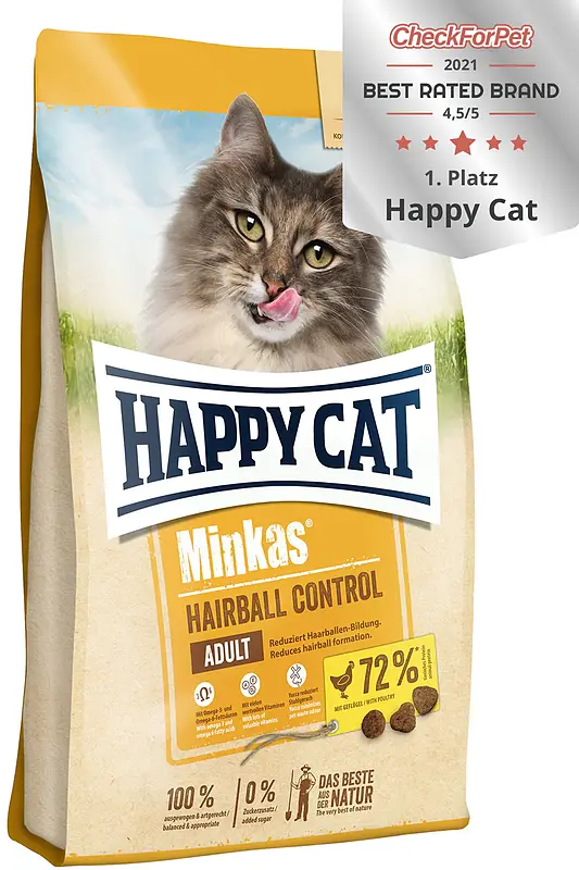 غذای خشک گربه هپی کت مدل هیربال Happycat Minkas HairBall Control