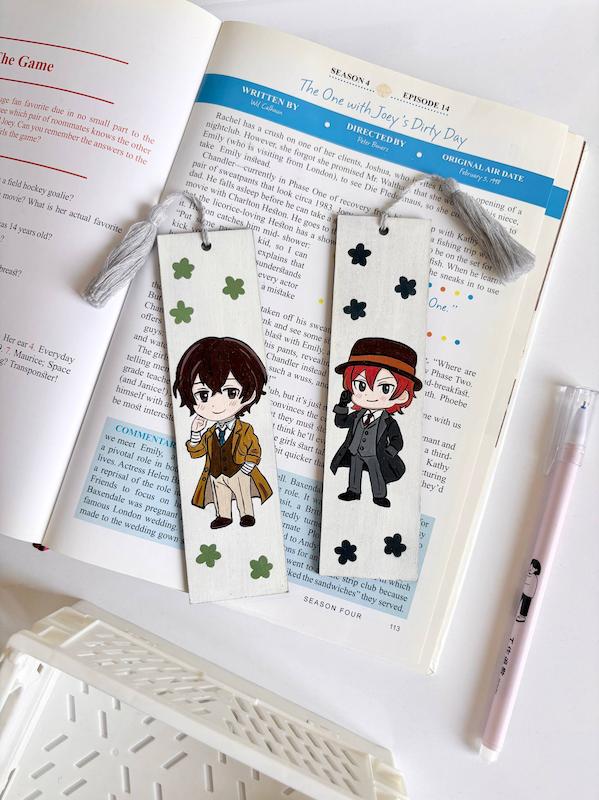 بوکمارک چوبی نقاشی شده Dazai و Chuuya 