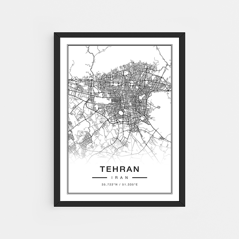 تابلو نقشه دکوراتیو تهران طرح مدرن قاب مشکی