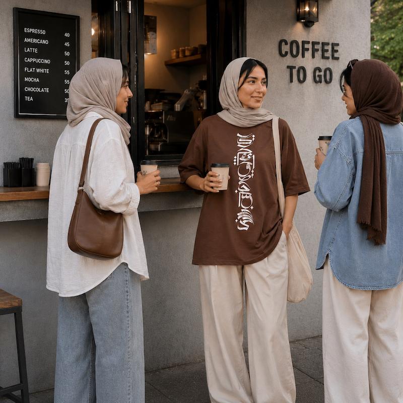 نمای جلو تیشرت صبورا طرح درخت زندگی روی مدل