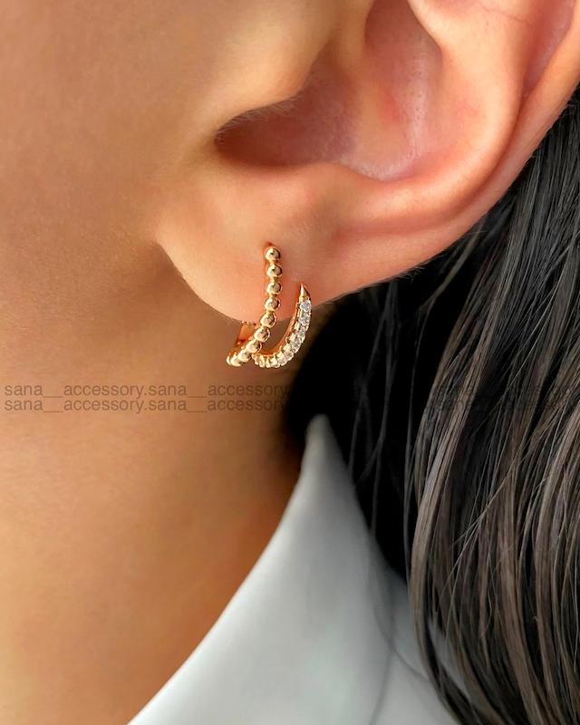 گوشواره دو لاین توپی نگین ژوپینگ